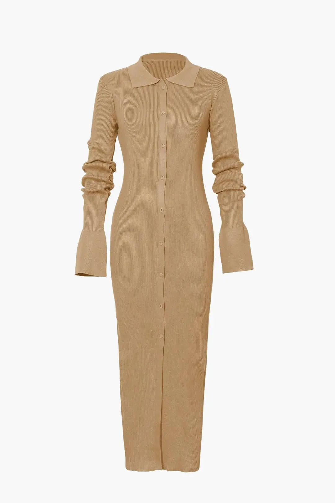 Charlotte - Elegant Ribbed Button Detail Woman's Maxi Dress