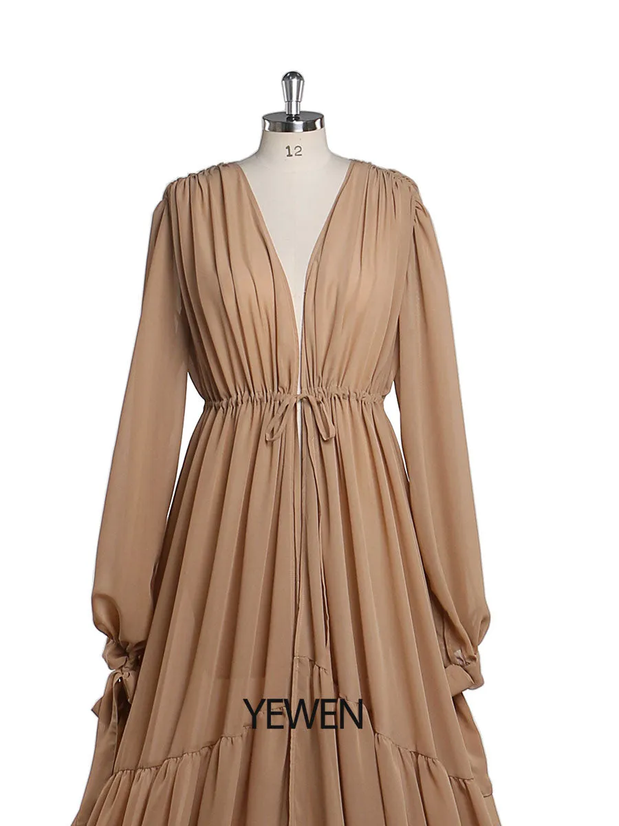 Chiffon Tan Color Custom Plus Size Maternity Gown Photography Dress YW220217