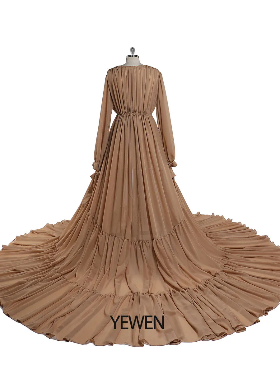 Chiffon Tan Color Custom Plus Size Maternity Gown Photography Dress YW220217