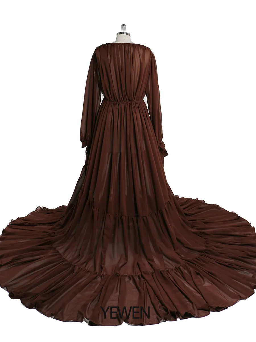 Chiffon Tan Color Custom Plus Size Maternity Gown Photography Dress YW220217