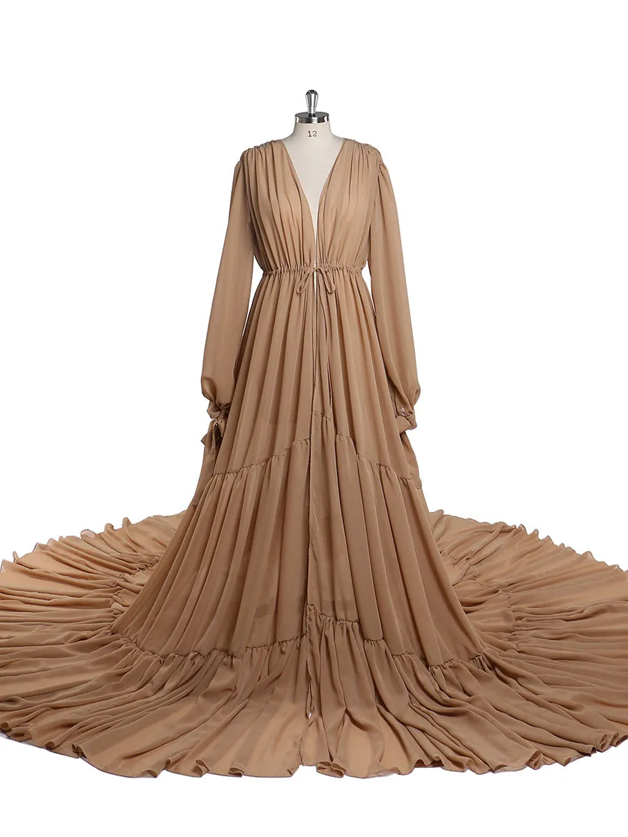 Chiffon Tan Color Custom Plus Size Maternity Gown Photography Dress YW220217