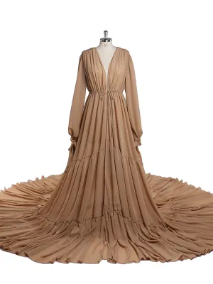 Chiffon Tan Color Custom Plus Size Maternity Gown Photography Dress YW220217