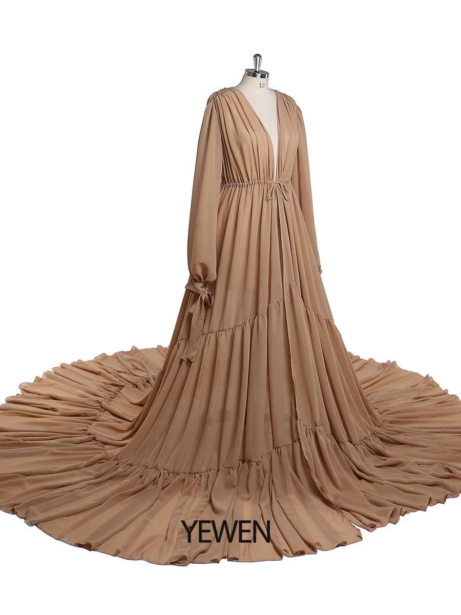 Chiffon Tan Color Custom Plus Size Maternity Gown Photography Dress YW220217