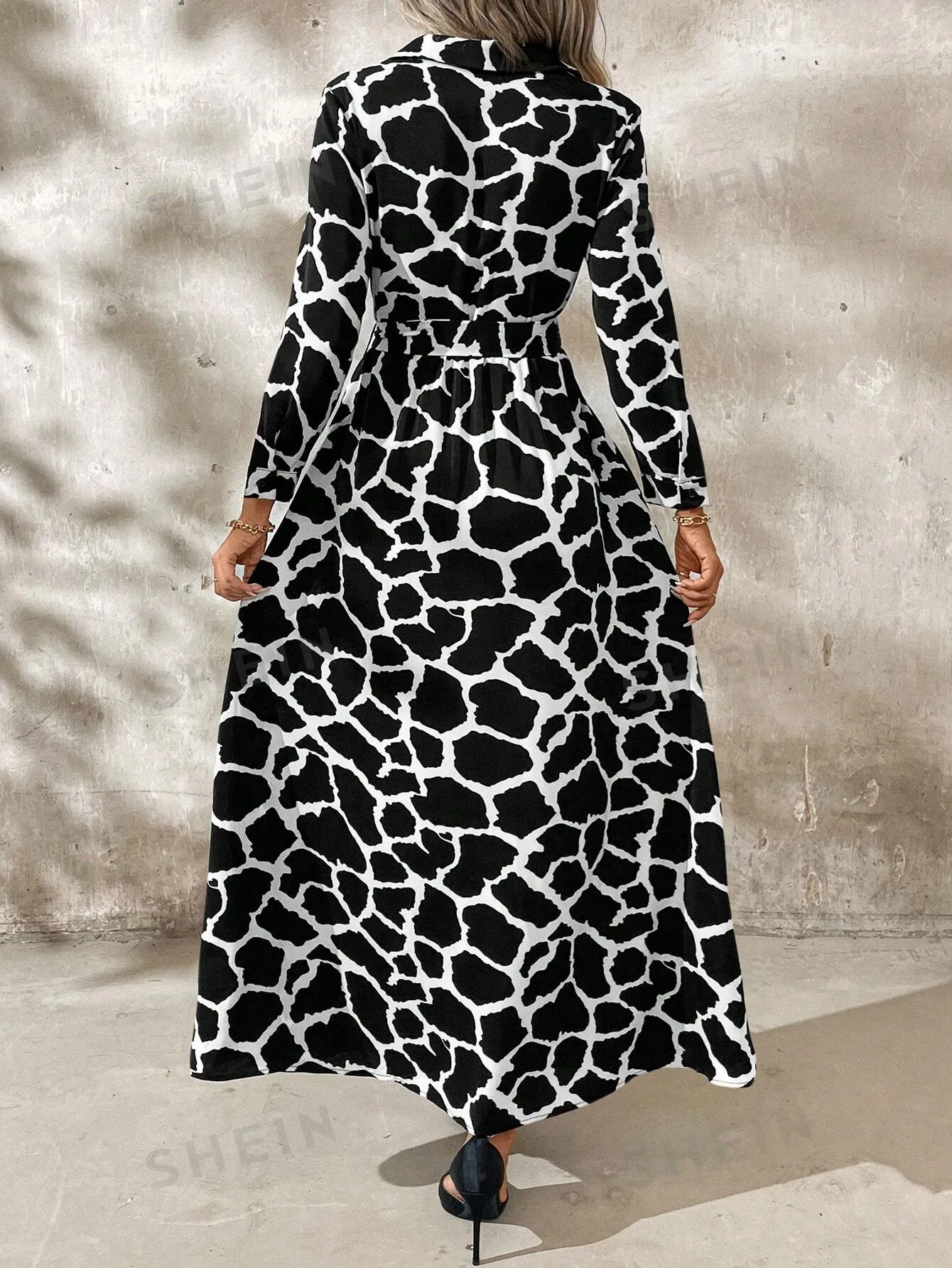 Clasi Women Long Sleeve Button-Front All-Over Allover Print Long Dress