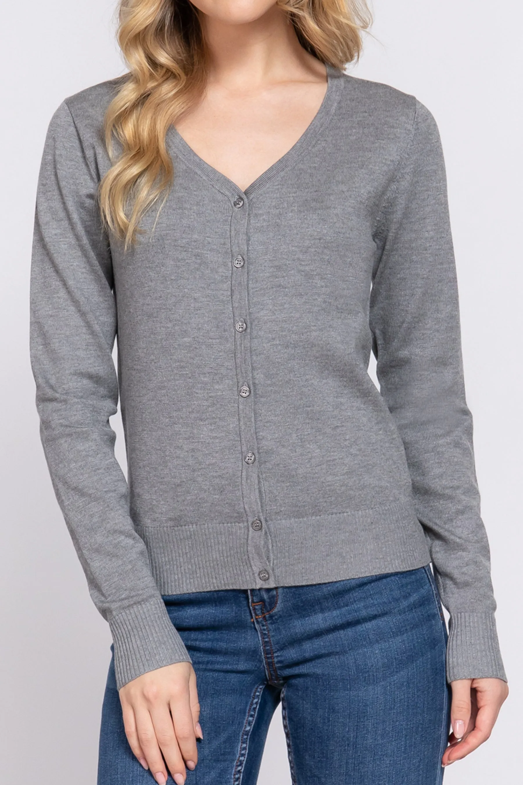 Classic Sweater Cardigan V-Neck, Button Front, Long Sleeve Design SW13661C28 $9.75