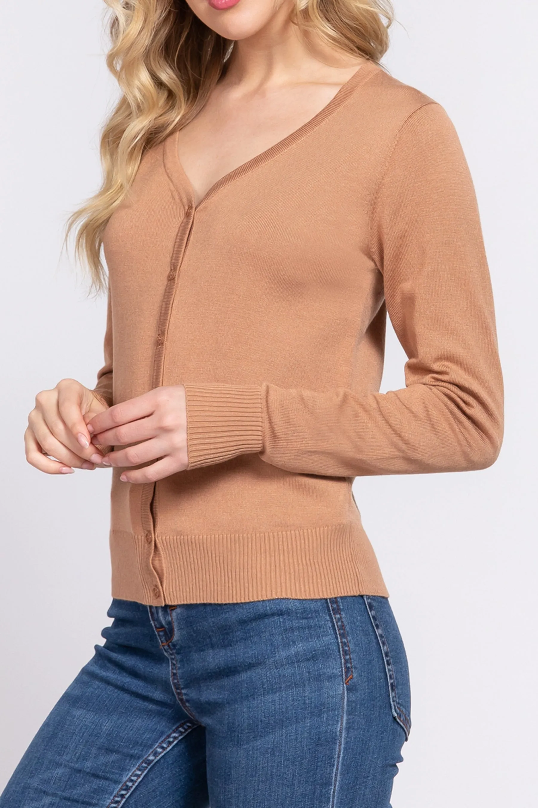Classic Sweater Cardigan V-Neck, Button Front, Long Sleeve Design SW13661C28 $9.75