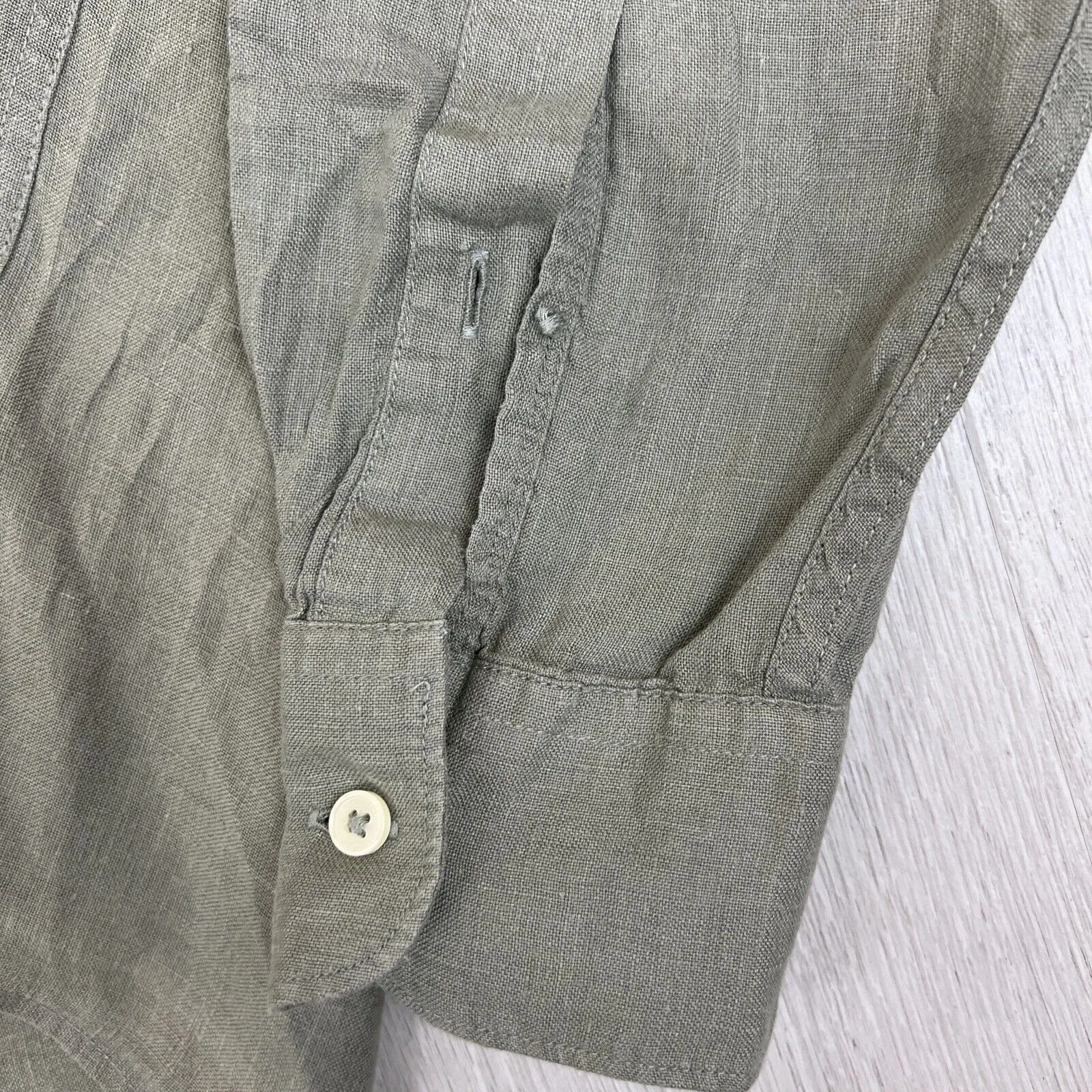Country Road Mens Olive Green 100% Linen Button Up Shirt Size Small