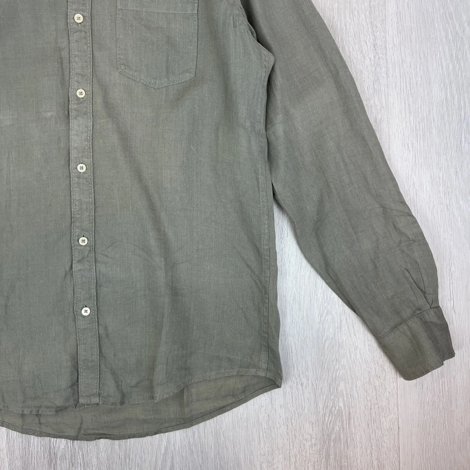 Country Road Mens Olive Green 100% Linen Button Up Shirt Size Small