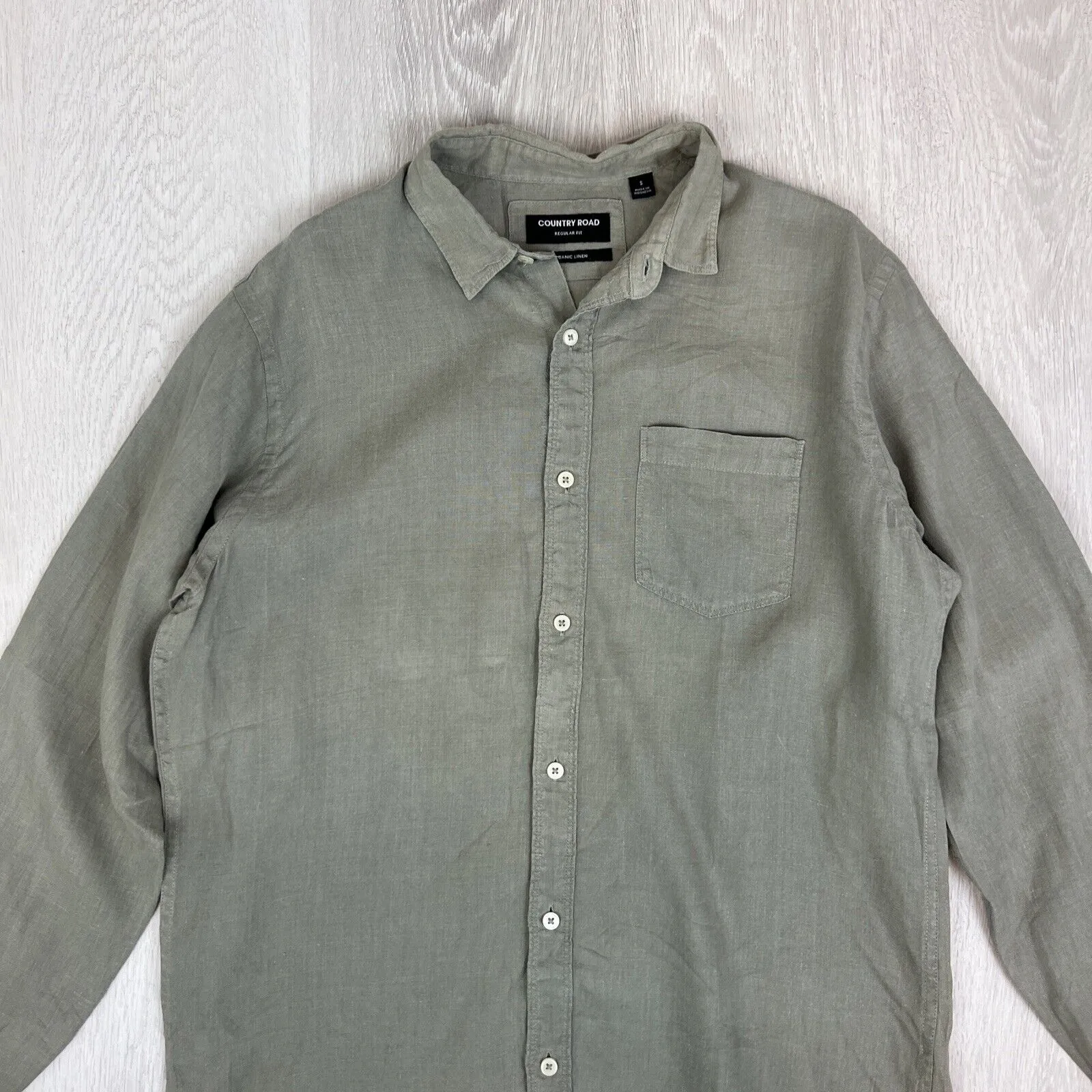 Country Road Mens Olive Green 100% Linen Button Up Shirt Size Small