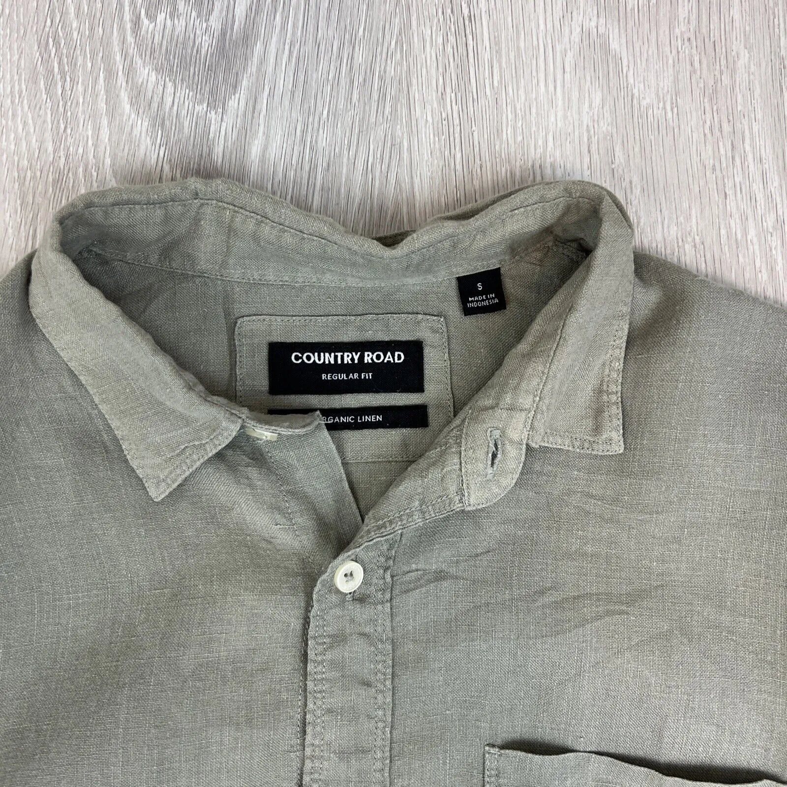 Country Road Mens Olive Green 100% Linen Button Up Shirt Size Small