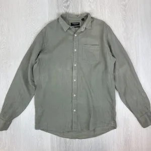 Country Road Mens Olive Green 100% Linen Button Up Shirt Size Small