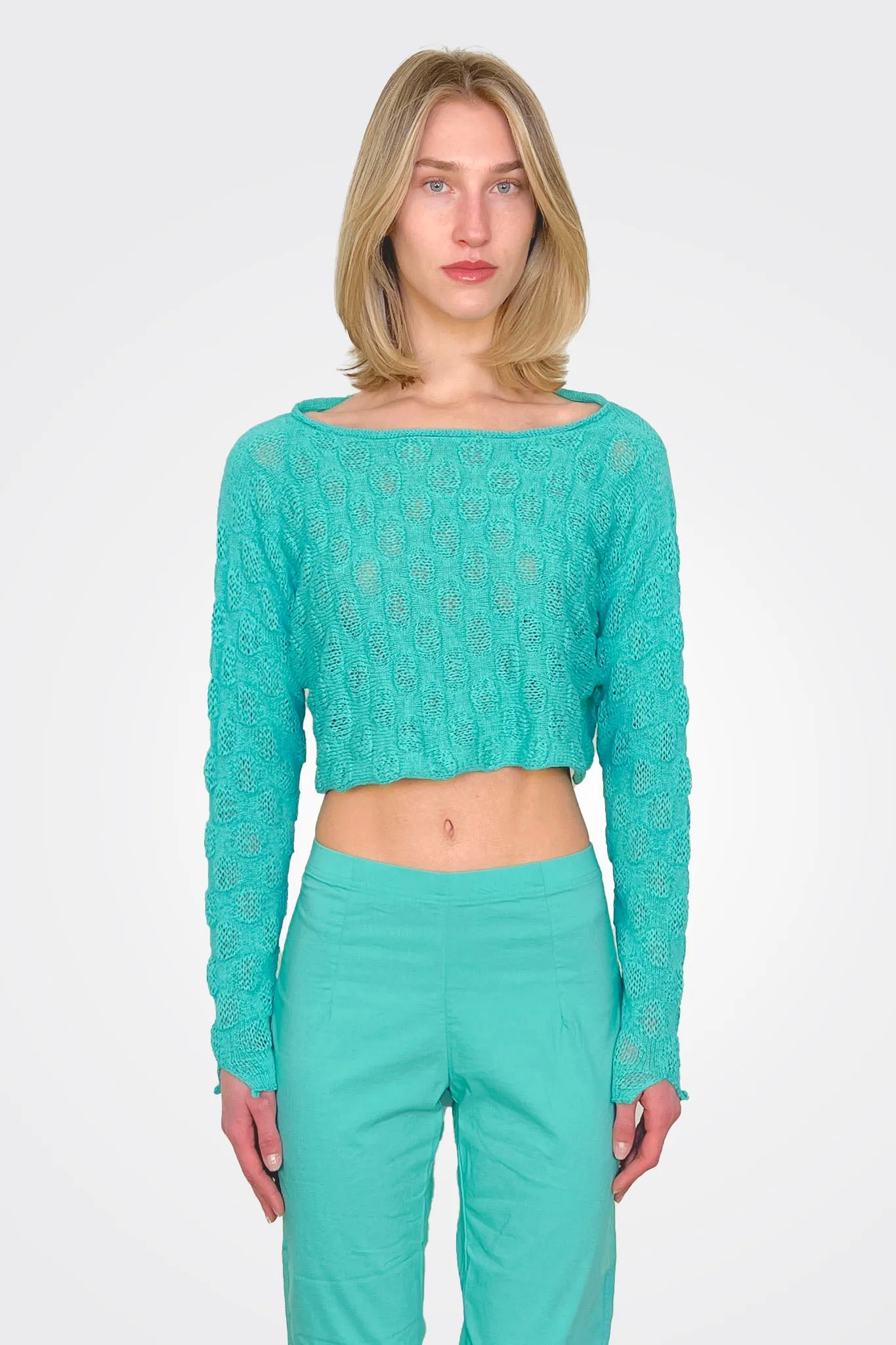 Cropped Sweater - Aqua