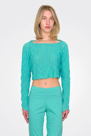 Cropped Sweater - Aqua