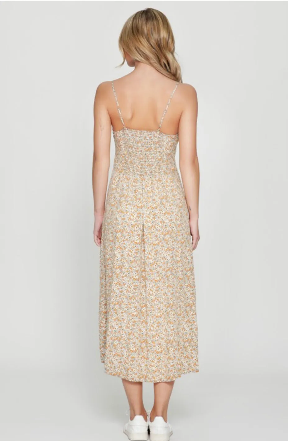 D105 SIDE BUTTON DITSY DRESS