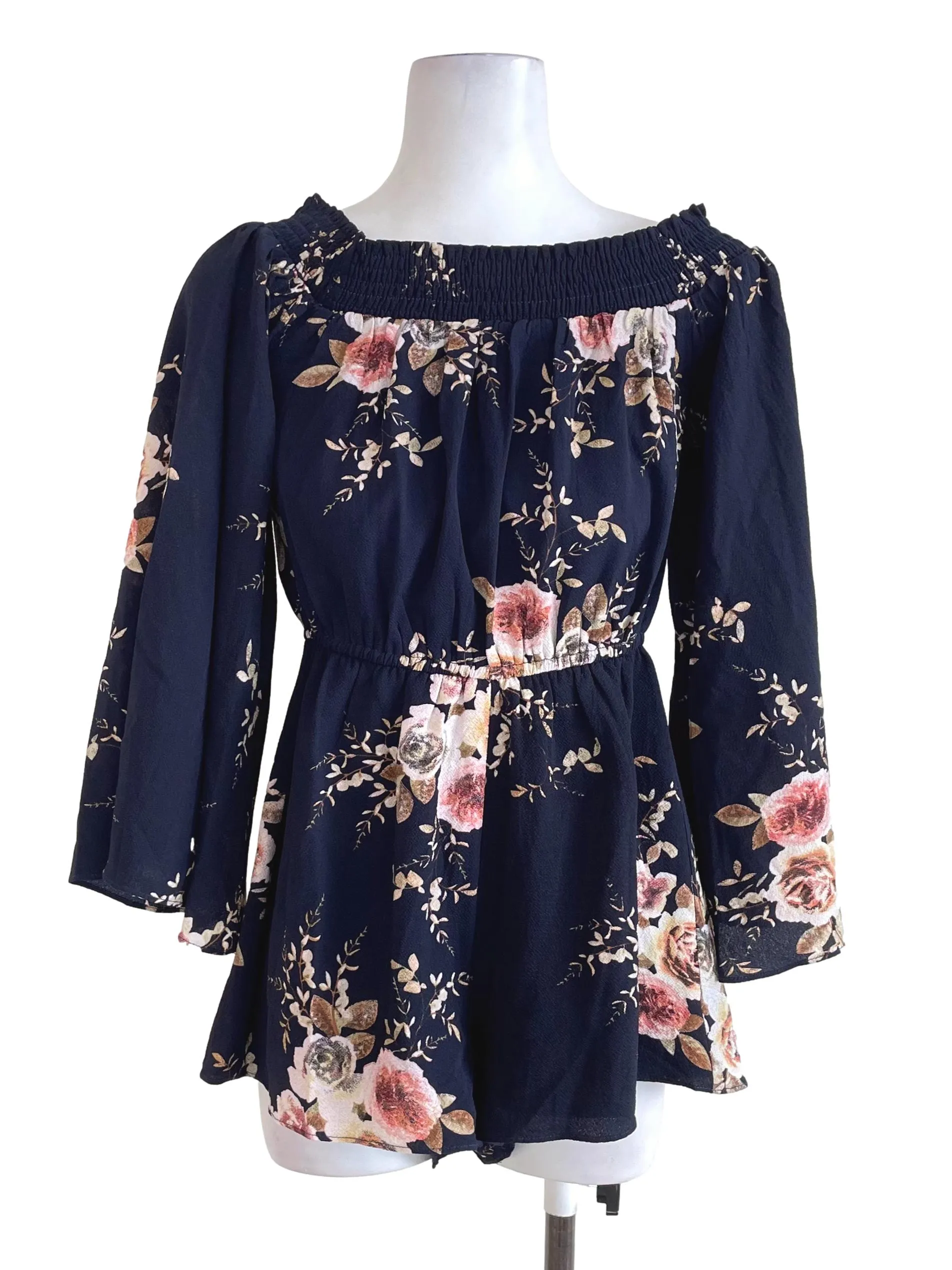 Dark Blue Floral Off-Shoulder Romper