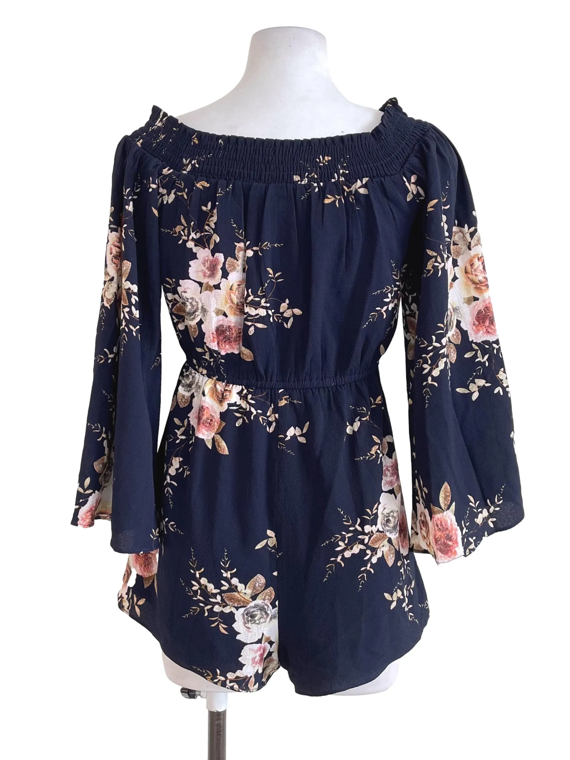 Dark Blue Floral Off-Shoulder Romper