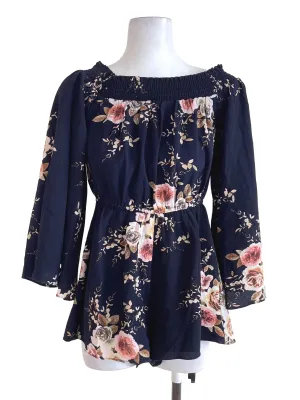 Dark Blue Floral Off-Shoulder Romper