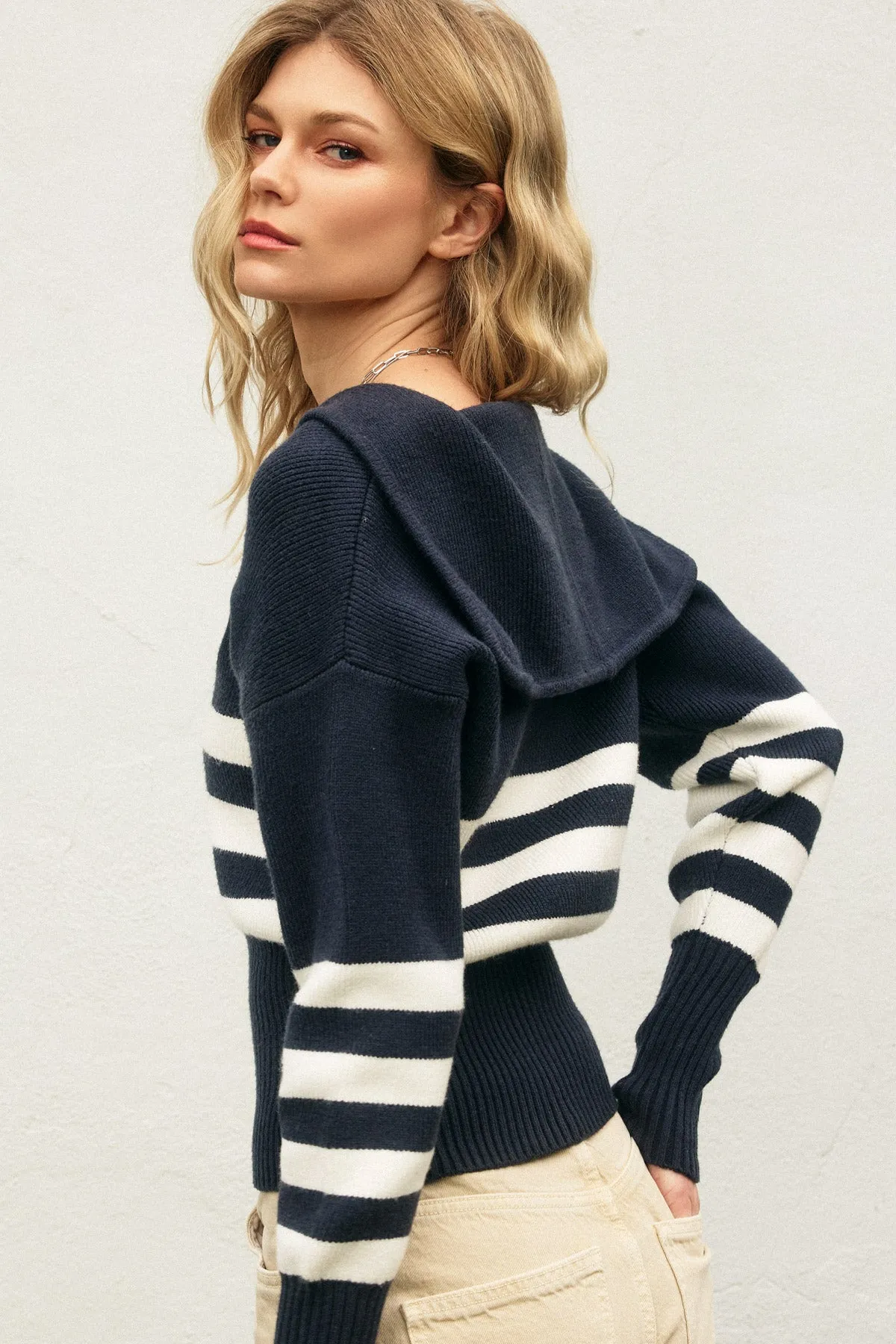 Denis Triple Stripe Cropped Zip Up Cardigan