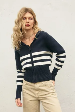Denis Triple Stripe Cropped Zip Up Cardigan