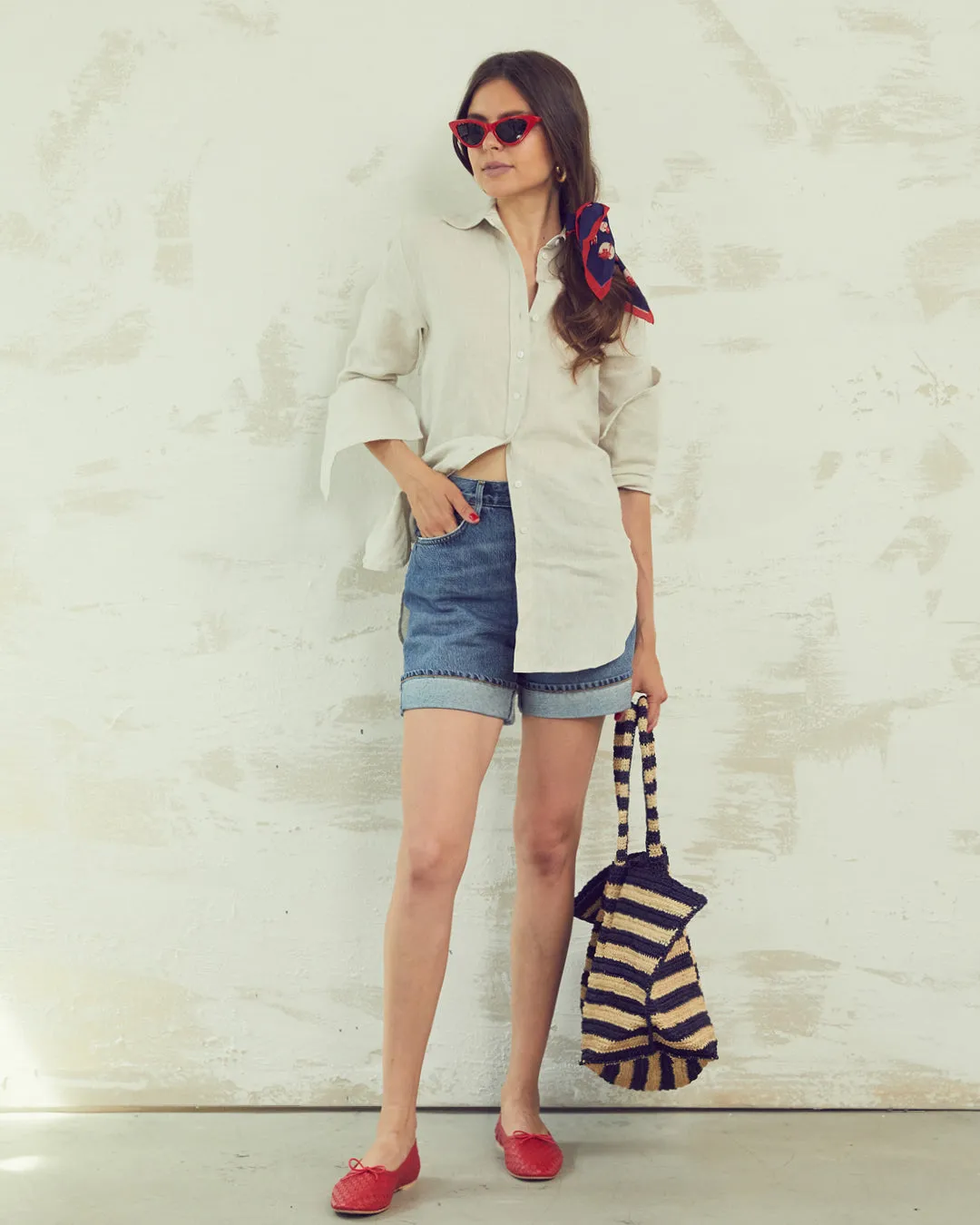 Donna Button-Down Shirt in Oatmeal Linen