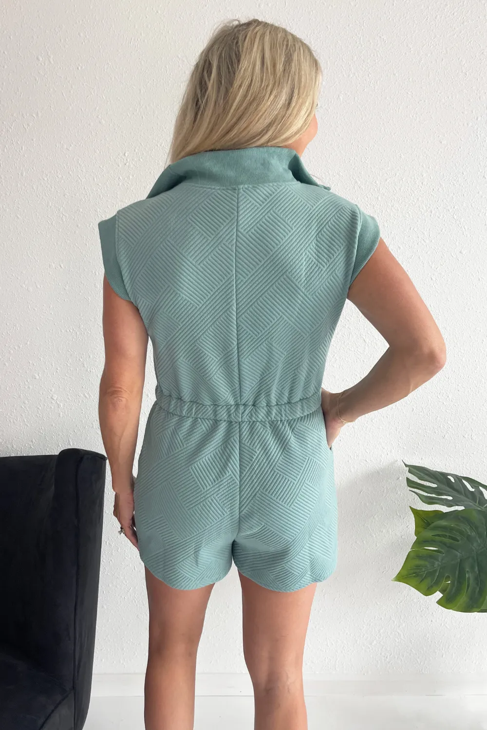 Drop Shoulder Front Zip Romper