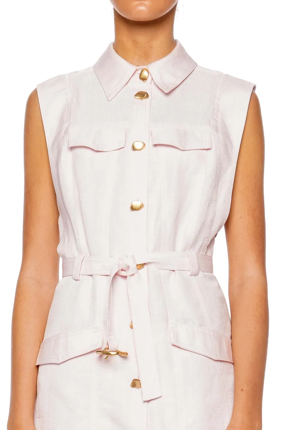 Dulcet Pink Denim Belted Mini Dress