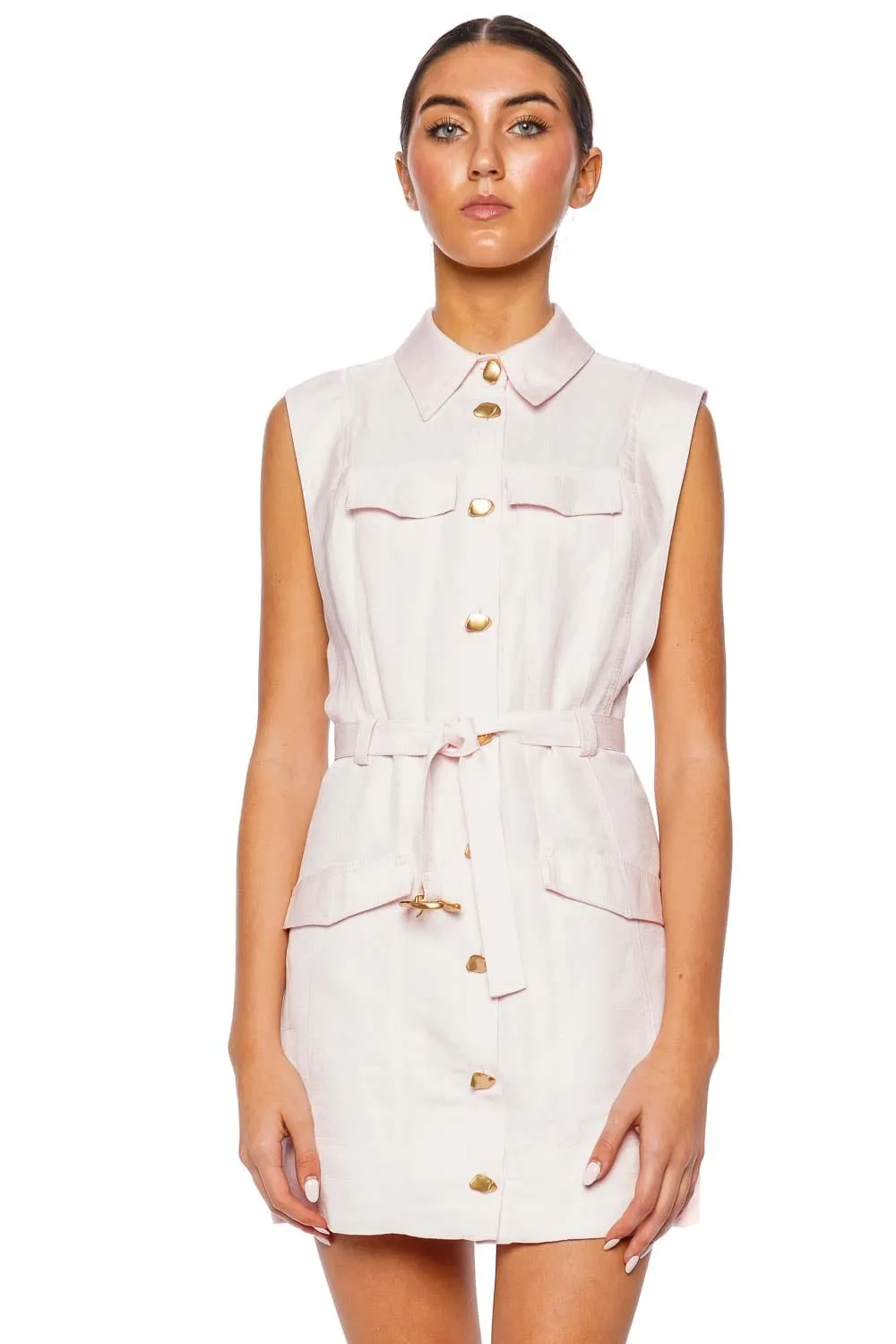 Dulcet Pink Denim Belted Mini Dress