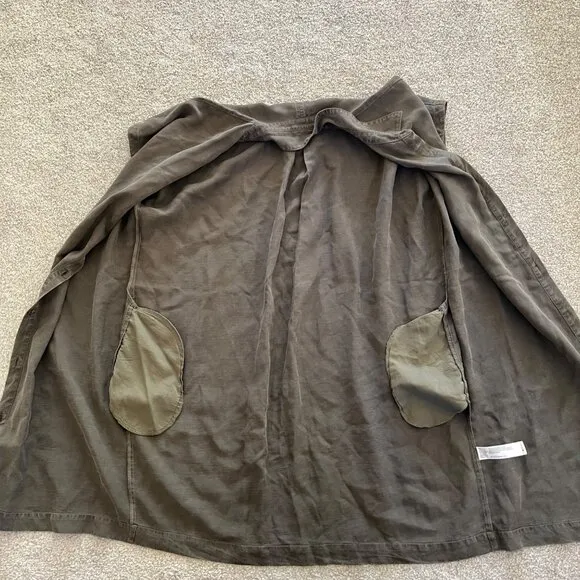 Eileen Fisher Linen Full Button Collared Dark Olive Green Dress with Pockets M
