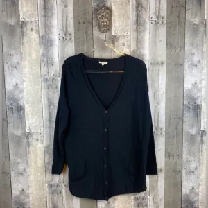 Eileen Fisher Organic Linen Cotton Button Front Long Cardigan Black Size Medium.