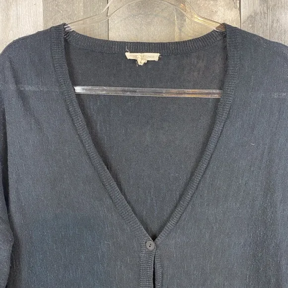 Eileen Fisher Organic Linen Cotton Button Front Long Cardigan Black Size Medium.