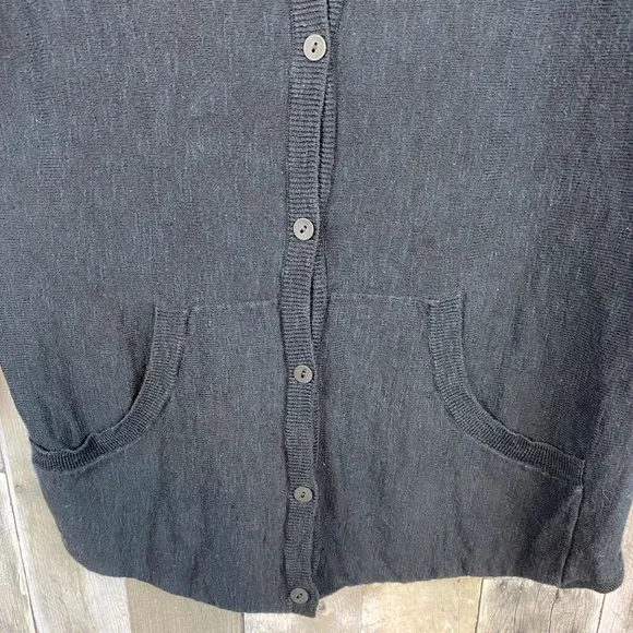 Eileen Fisher Organic Linen Cotton Button Front Long Cardigan Black Size Medium.
