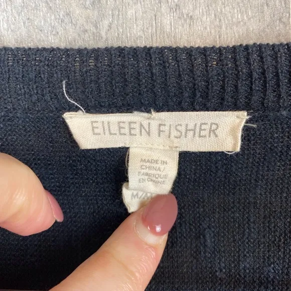 Eileen Fisher Organic Linen Cotton Button Front Long Cardigan Black Size Medium.