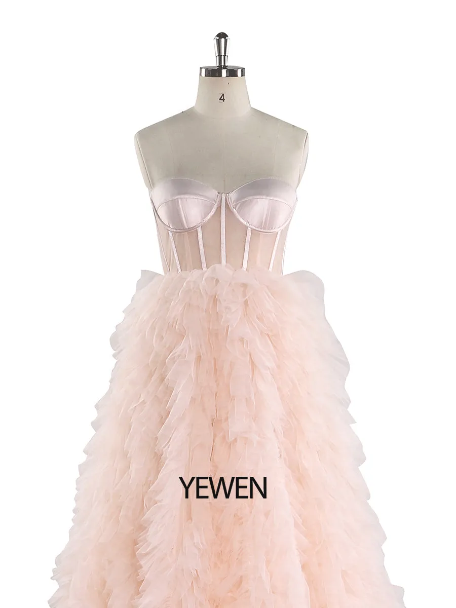 Elegant Blush Ruffles Tulle Colored Wedding Dress Photography Gown Photo Shoot Dress YEWEN YW220924