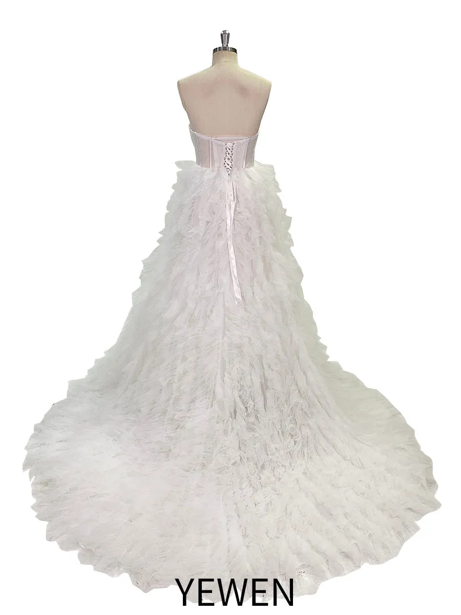 Elegant Blush Ruffles Tulle Colored Wedding Dress Photography Gown Photo Shoot Dress YEWEN YW220924