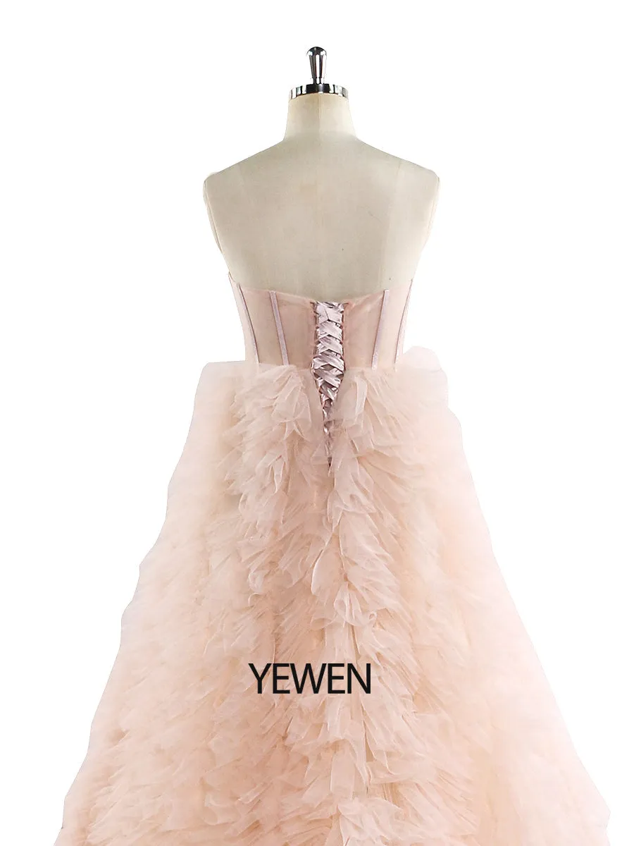 Elegant Blush Ruffles Tulle Colored Wedding Dress Photography Gown Photo Shoot Dress YEWEN YW220924