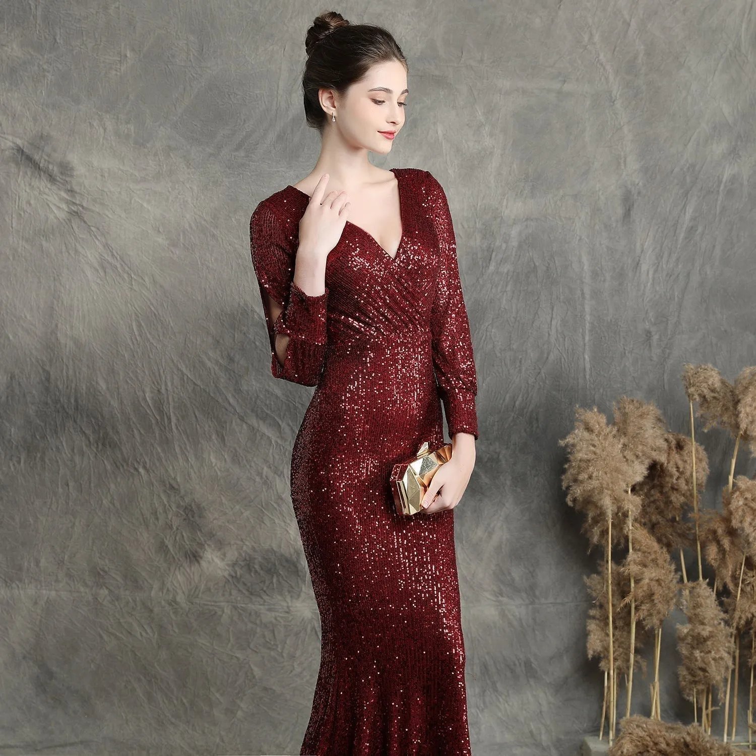 Ella long-sleeve sequined Charming formal fishtail dress