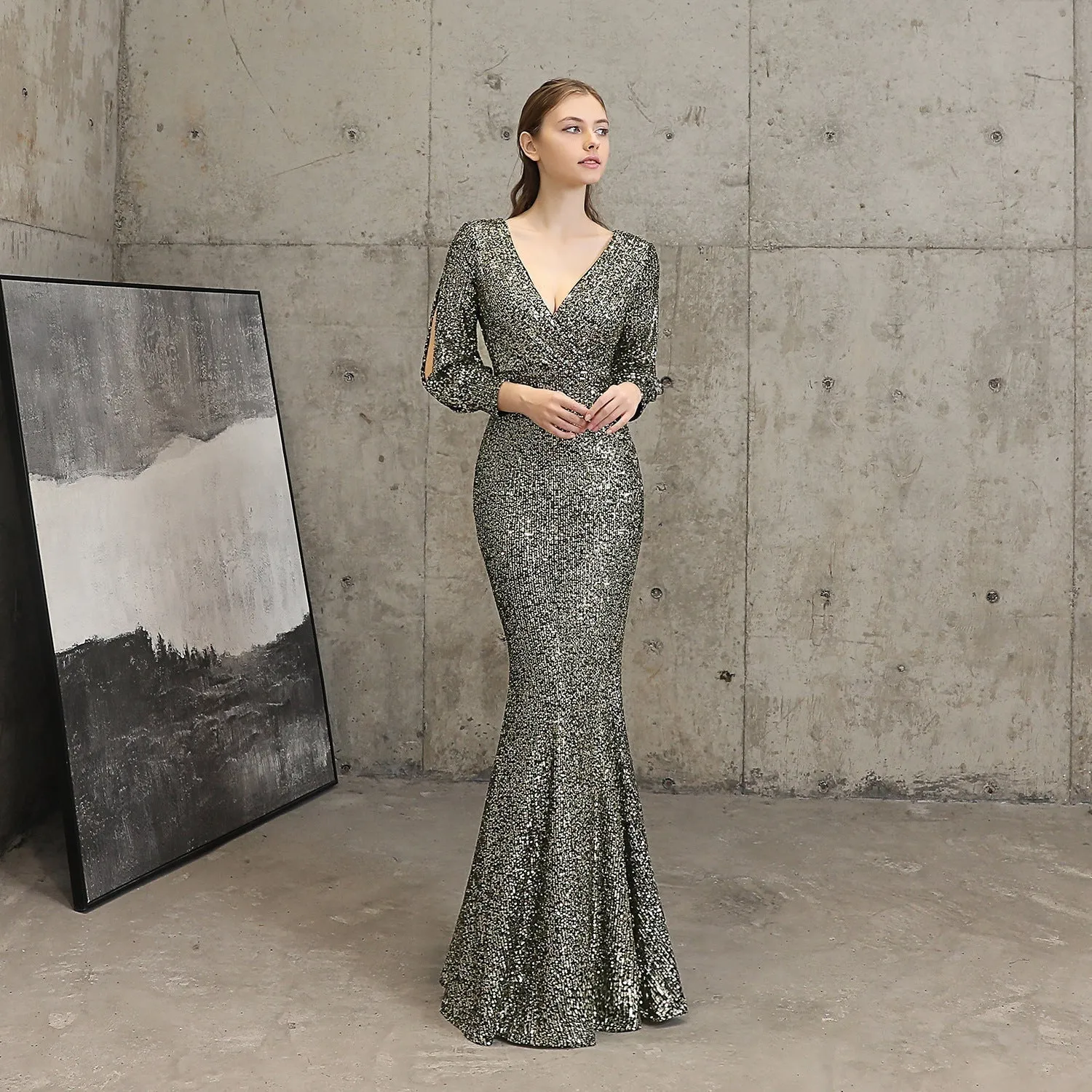Ella long-sleeve sequined Charming formal fishtail dress