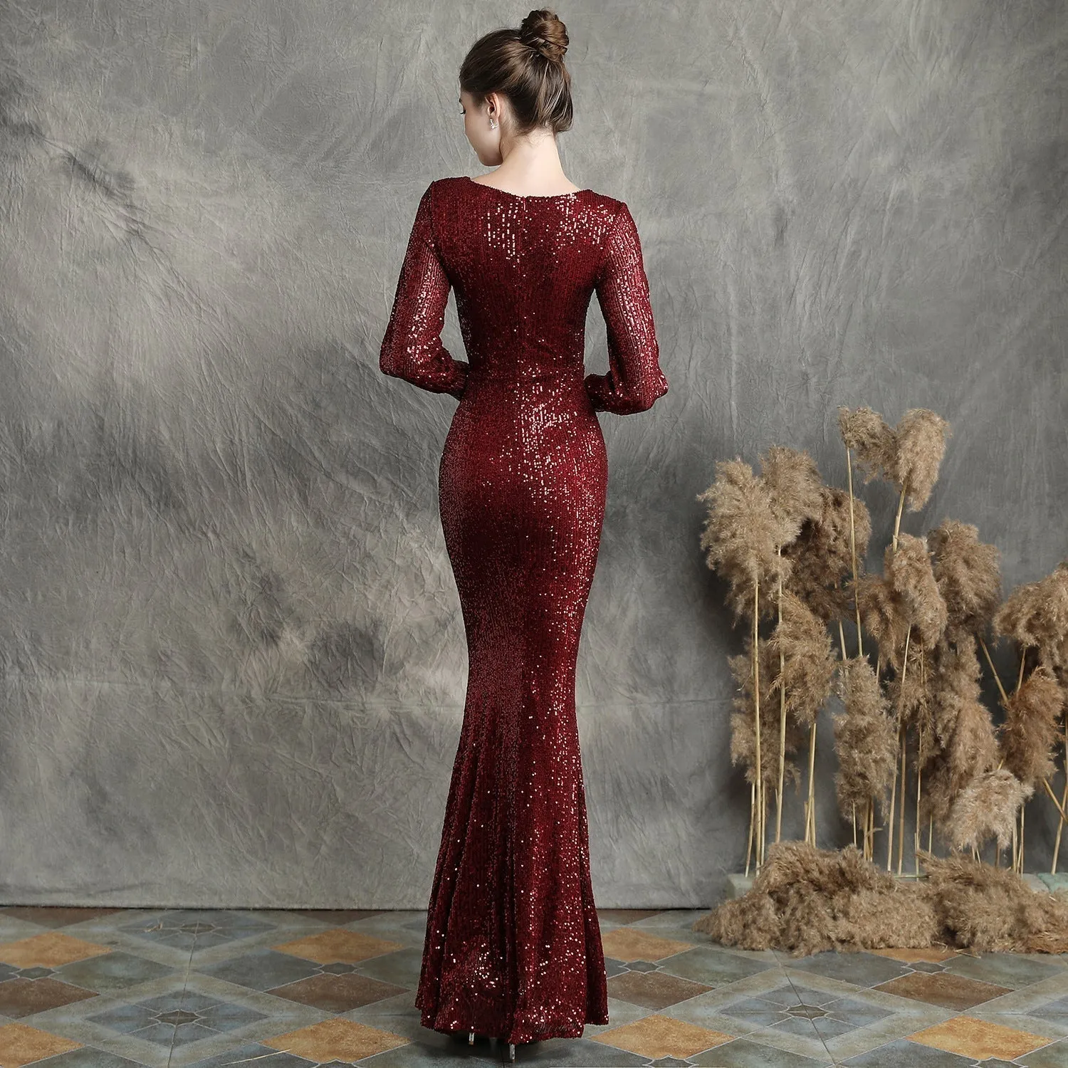 Ella long-sleeve sequined Charming formal fishtail dress