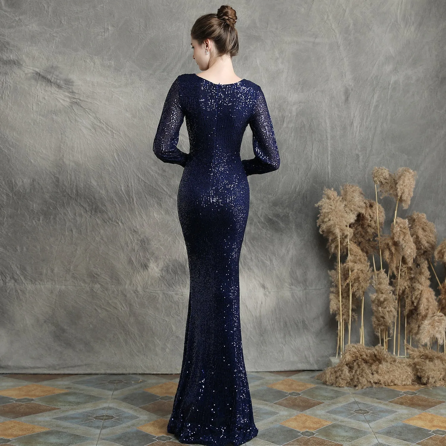 Ella long-sleeve sequined Charming formal fishtail dress