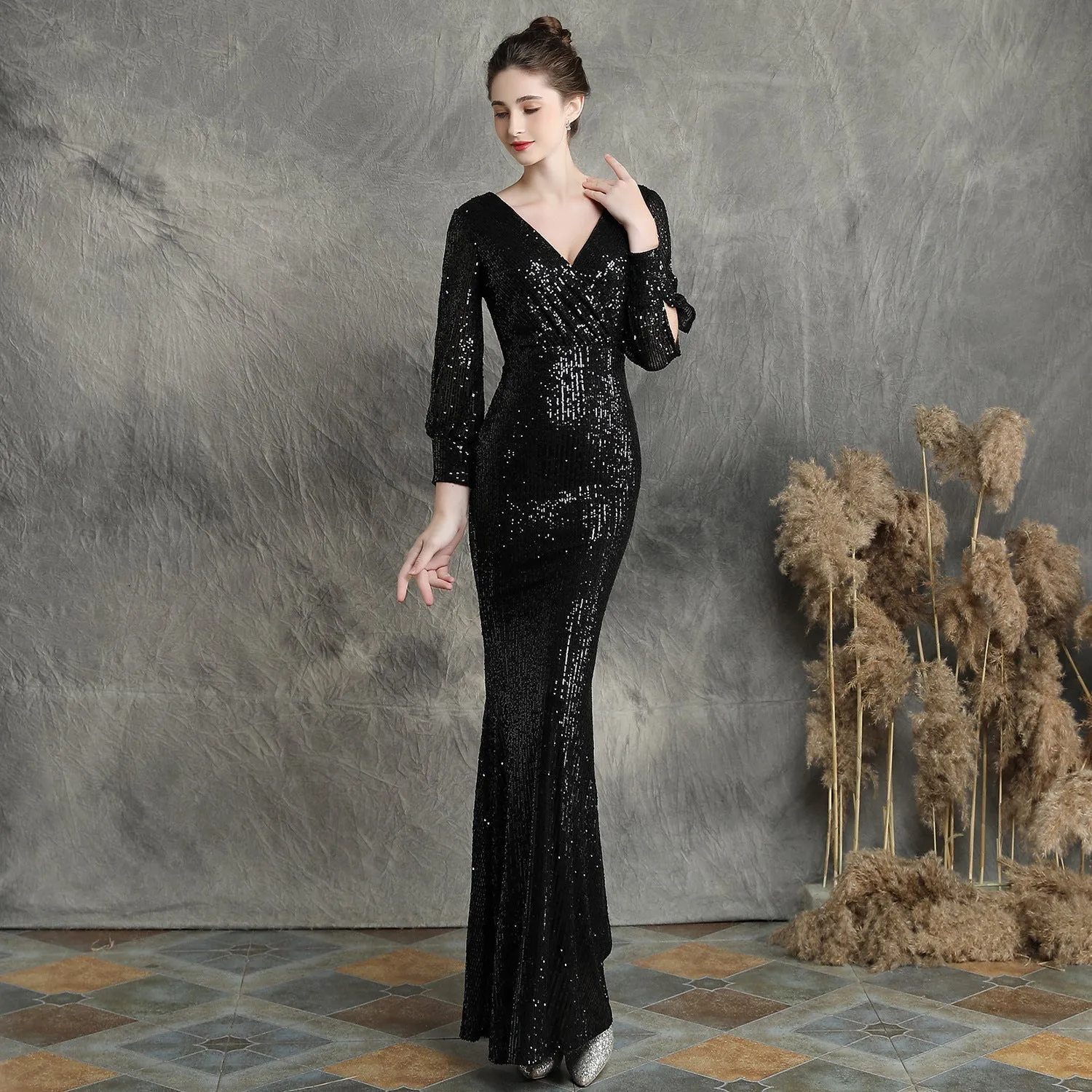 Ella long-sleeve sequined Charming formal fishtail dress