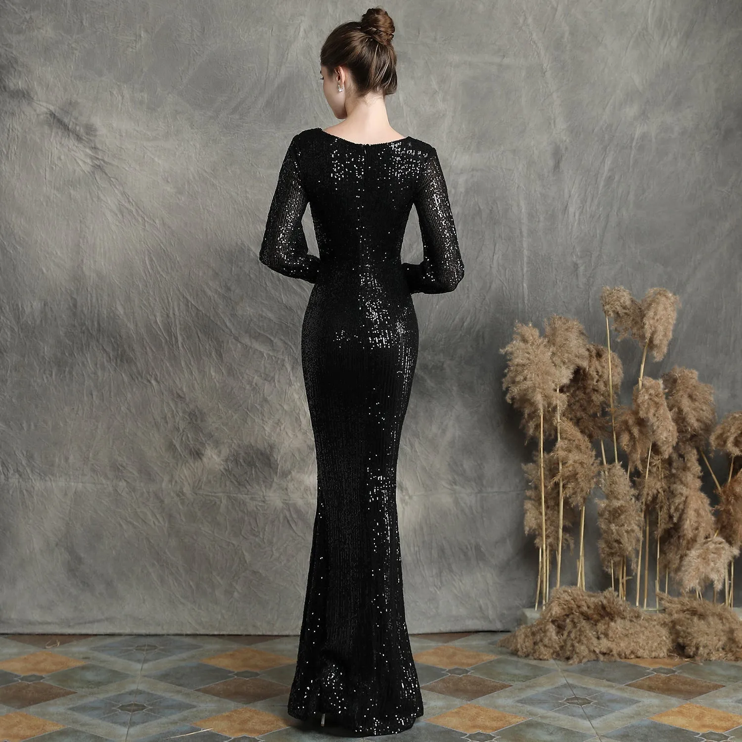 Ella long-sleeve sequined Charming formal fishtail dress