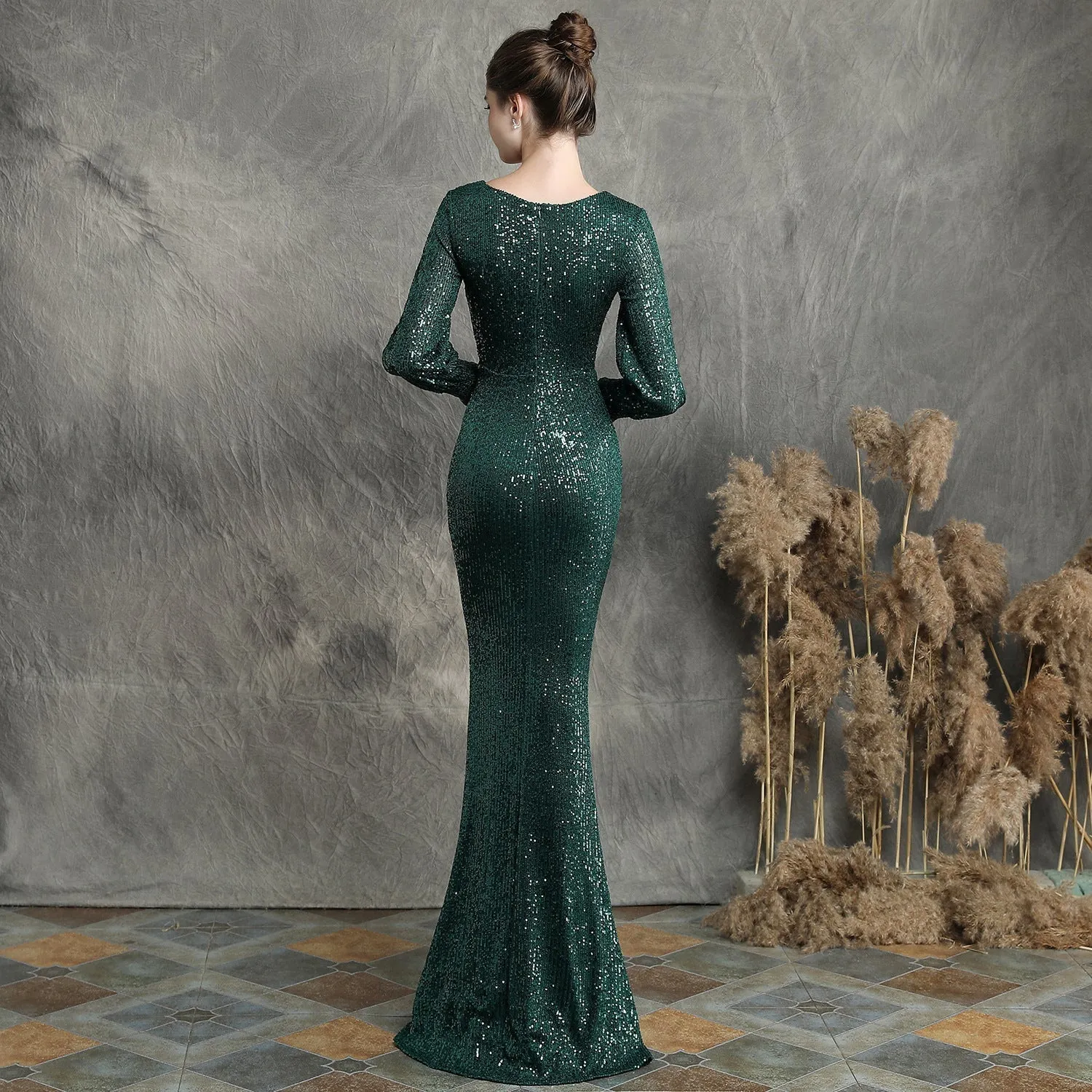 Ella long-sleeve sequined Charming formal fishtail dress