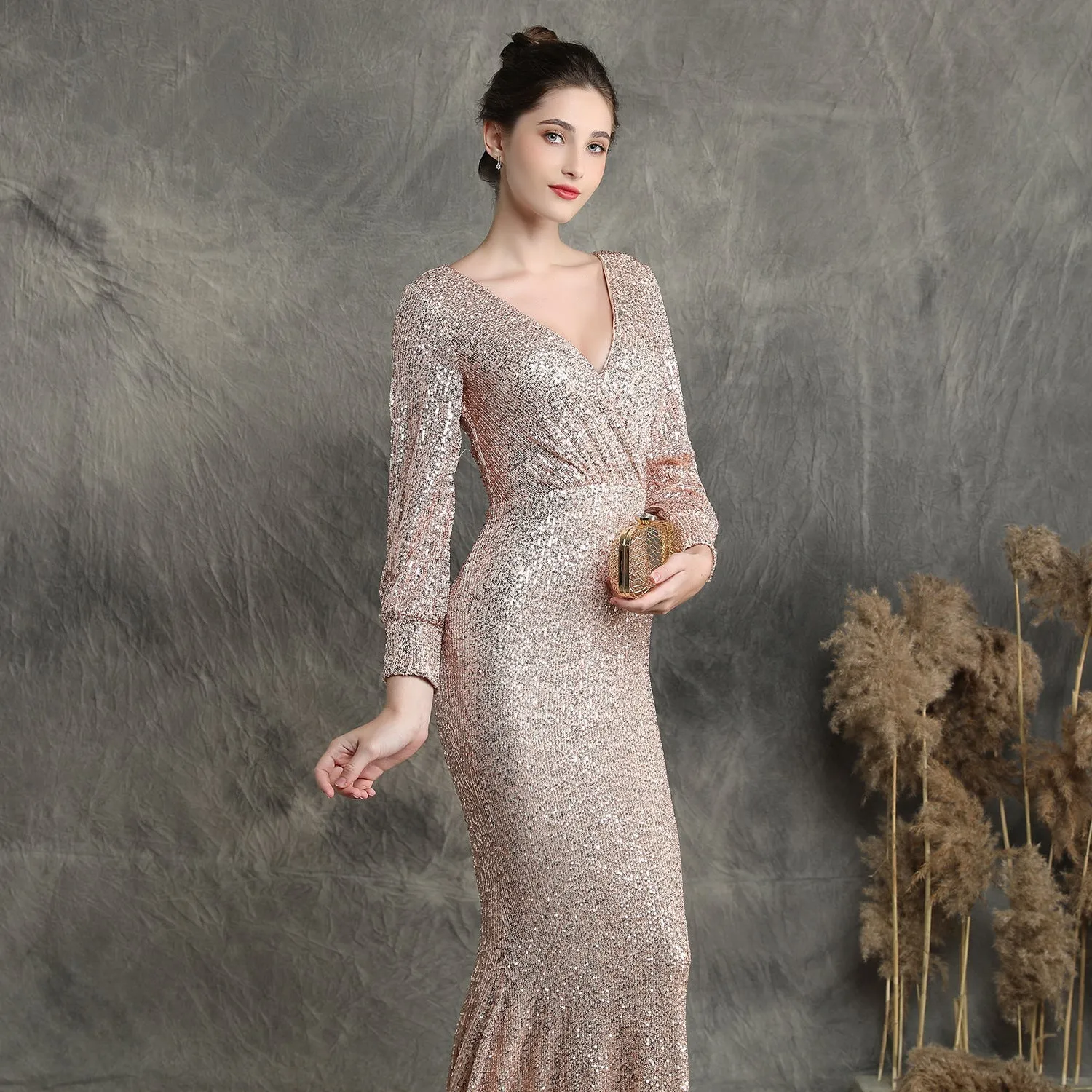 Ella long-sleeve sequined Charming formal fishtail dress