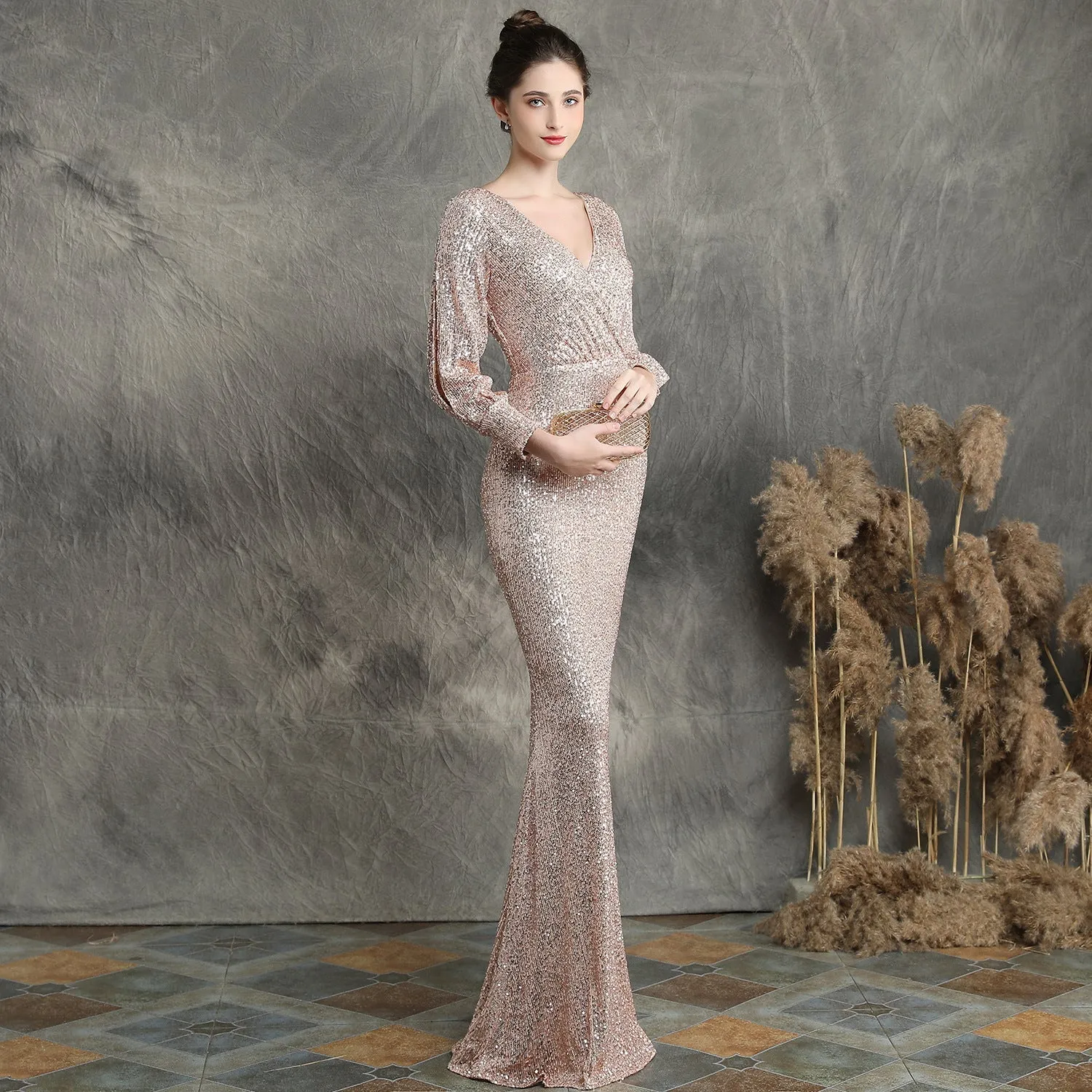 Ella long-sleeve sequined Charming formal fishtail dress
