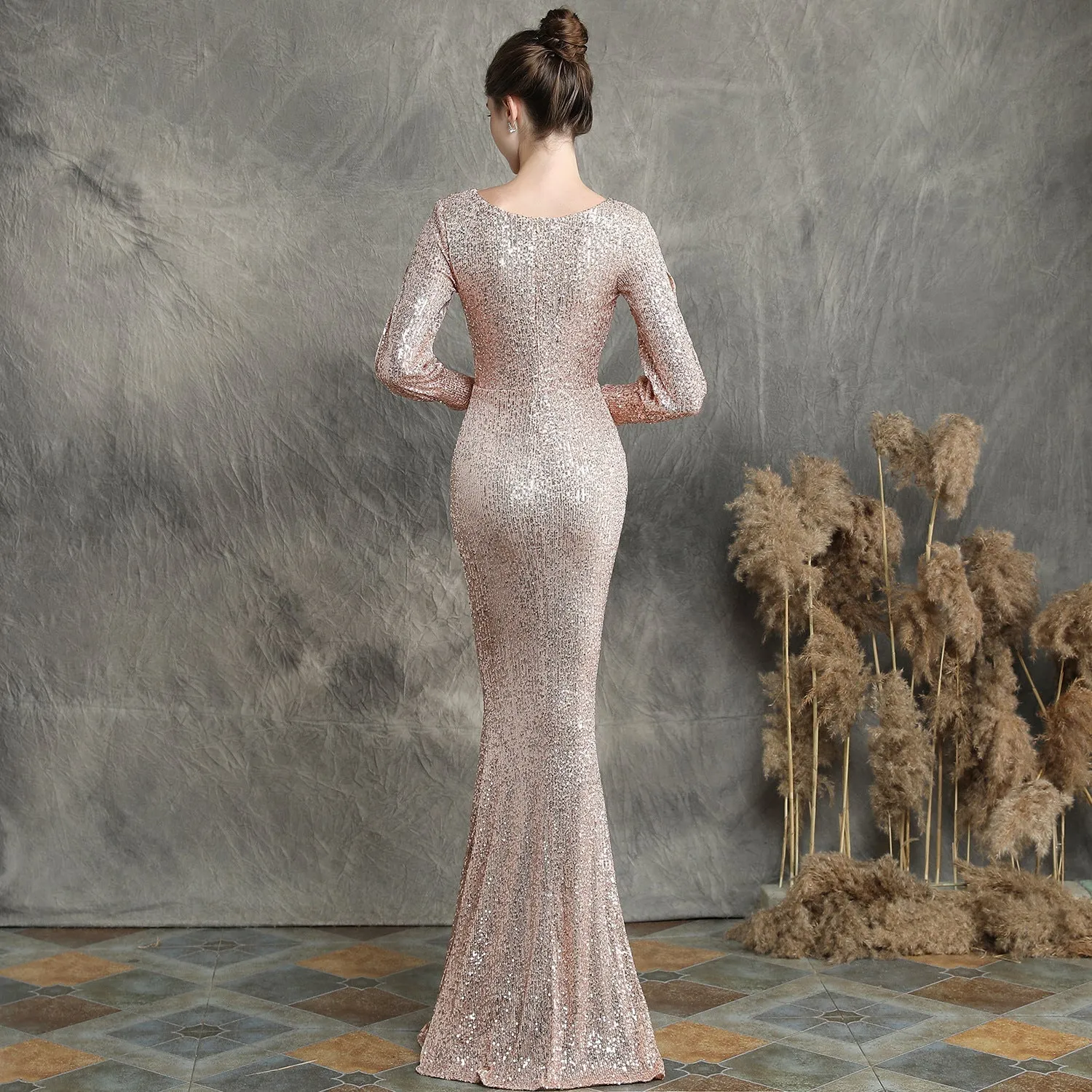 Ella long-sleeve sequined Charming formal fishtail dress