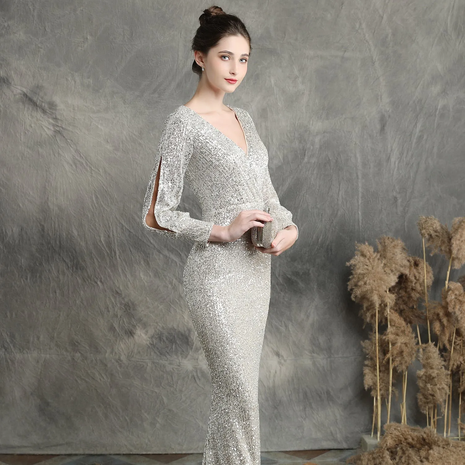 Ella long-sleeve sequined Charming formal fishtail dress