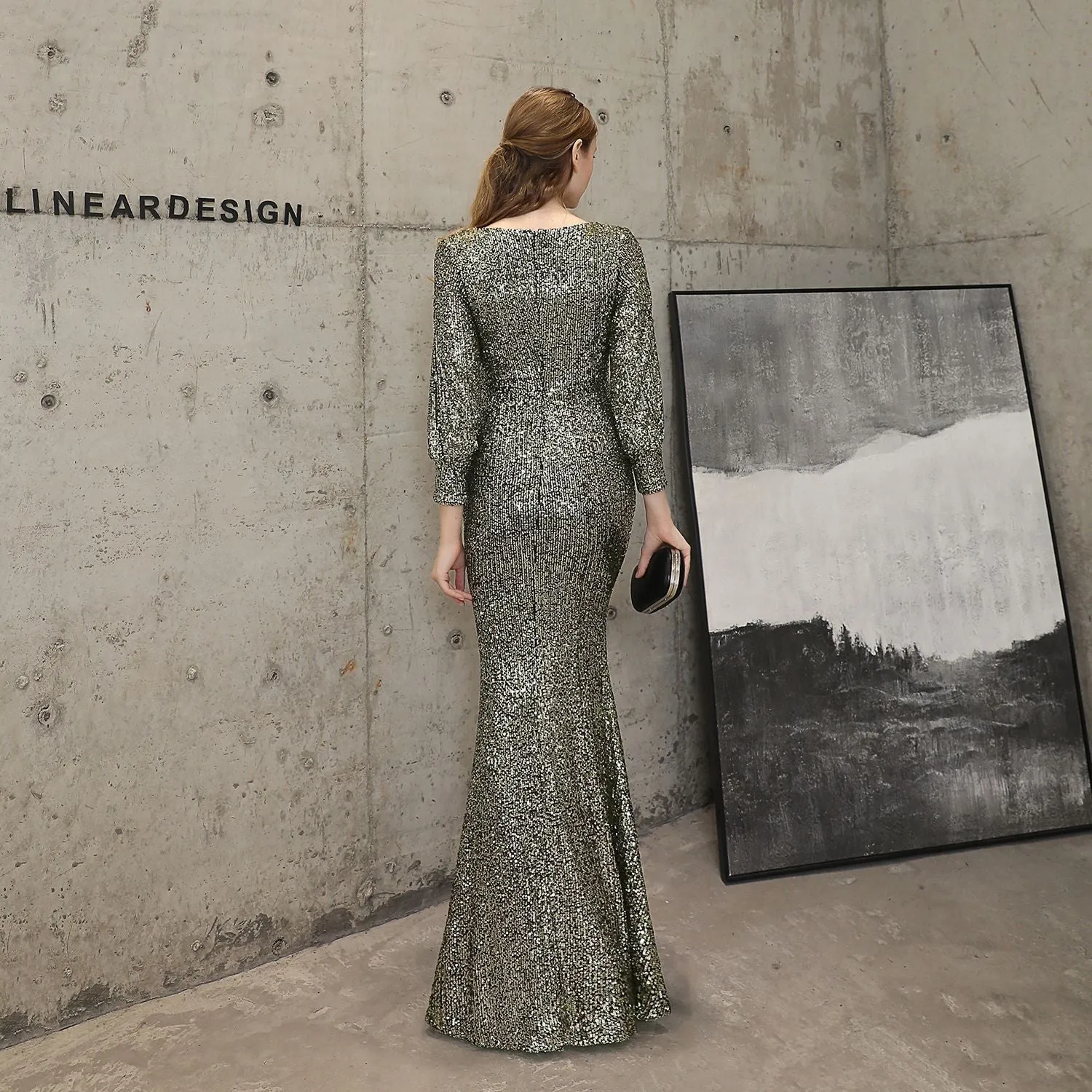 Ella long-sleeve sequined Charming formal fishtail dress