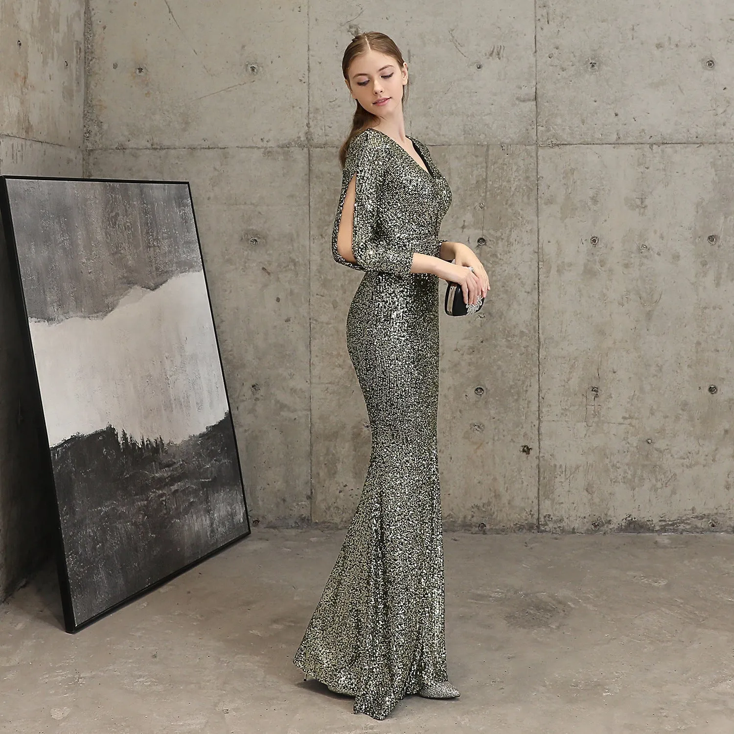 Ella long-sleeve sequined Charming formal fishtail dress