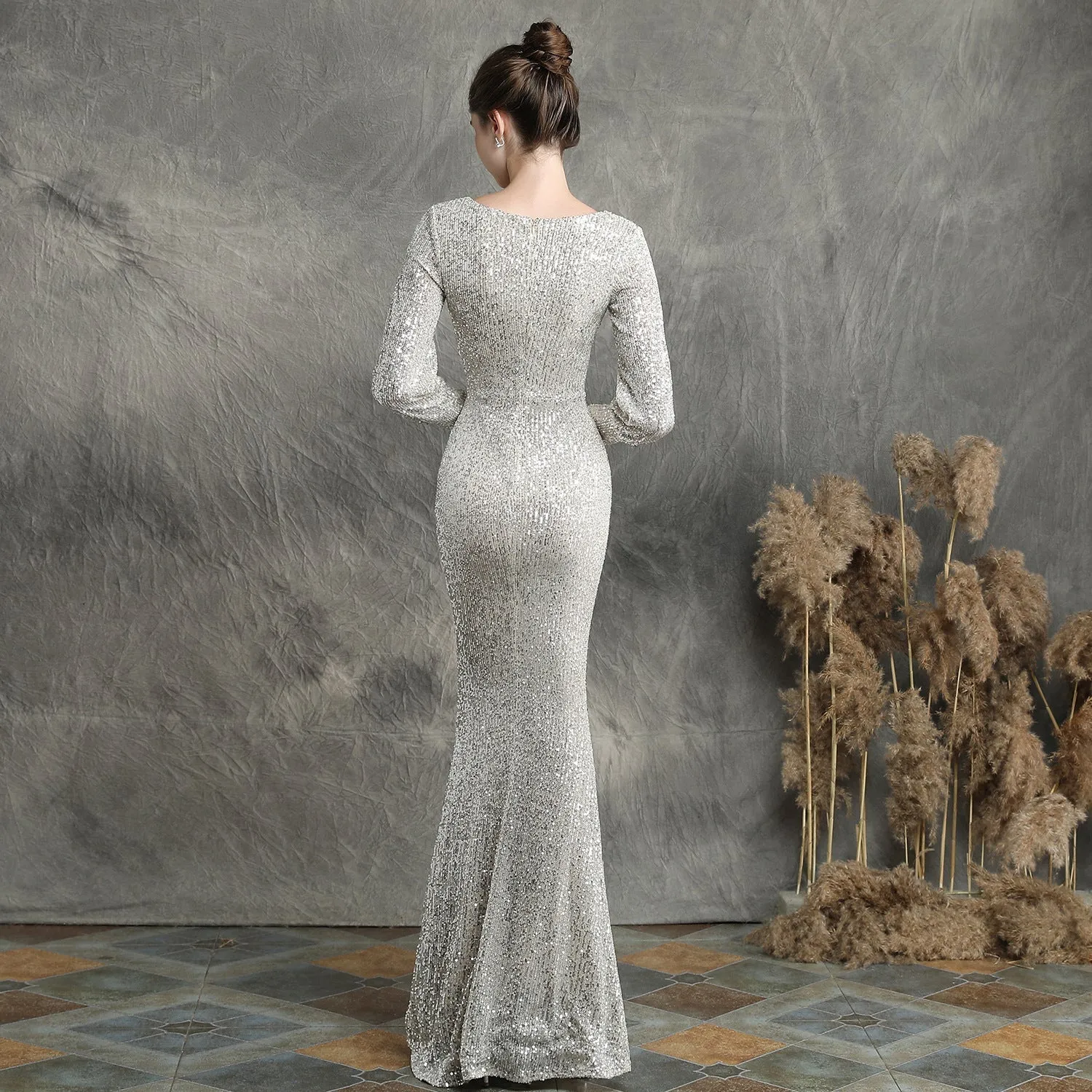 Ella long-sleeve sequined Charming formal fishtail dress