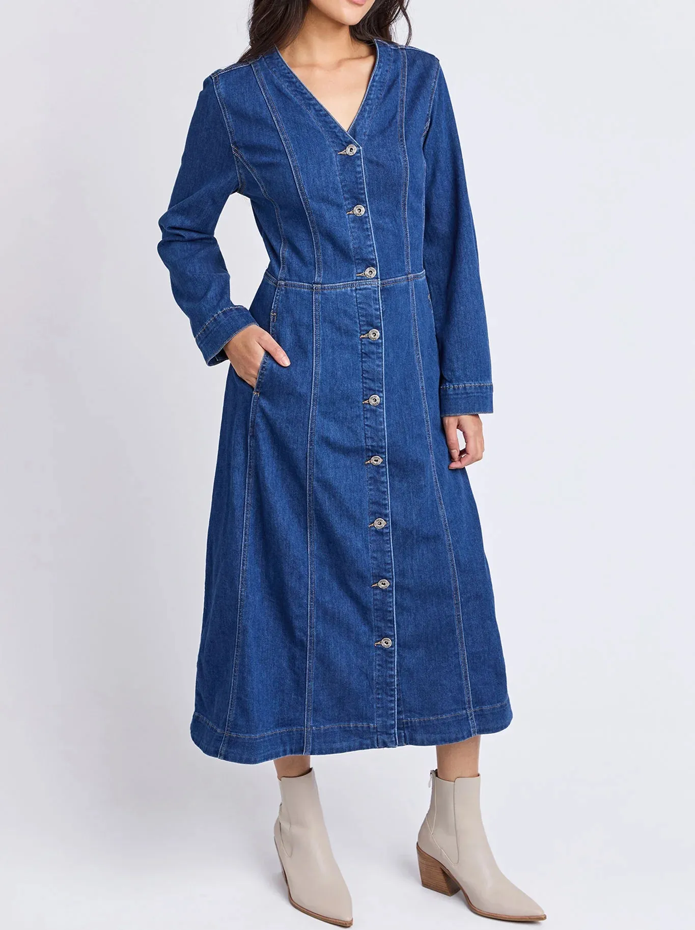 ELM Lifestyle II MARIELLA Denim Dress - Mid Blue Wash